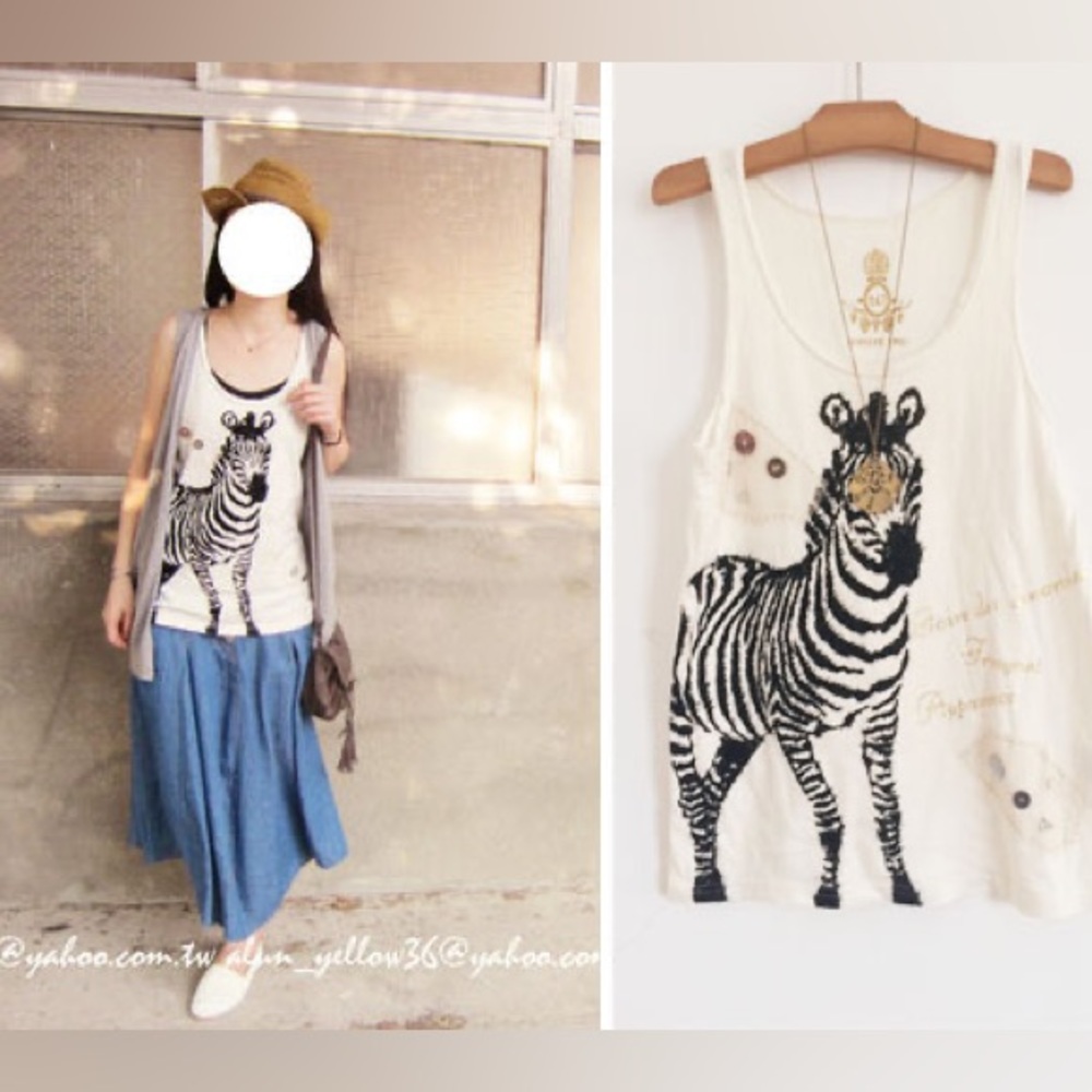 Japanese Wear.inc Zebra White Tank Top